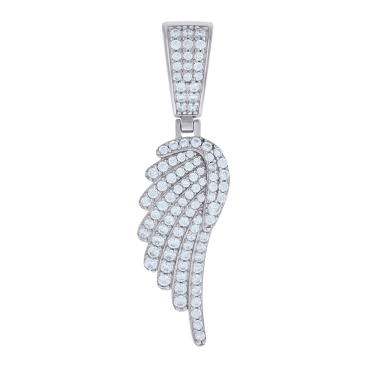 Sterling Silver Unisex Cubic-Zirconia Angle Wing Charm Pendant