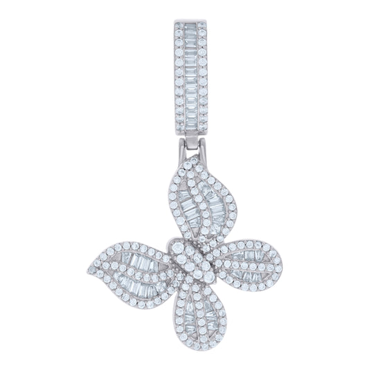 Sterling Silver Womens Baguette Round Cubic-Zirconia Butterfly Insect Wildlife Charm Pendant
