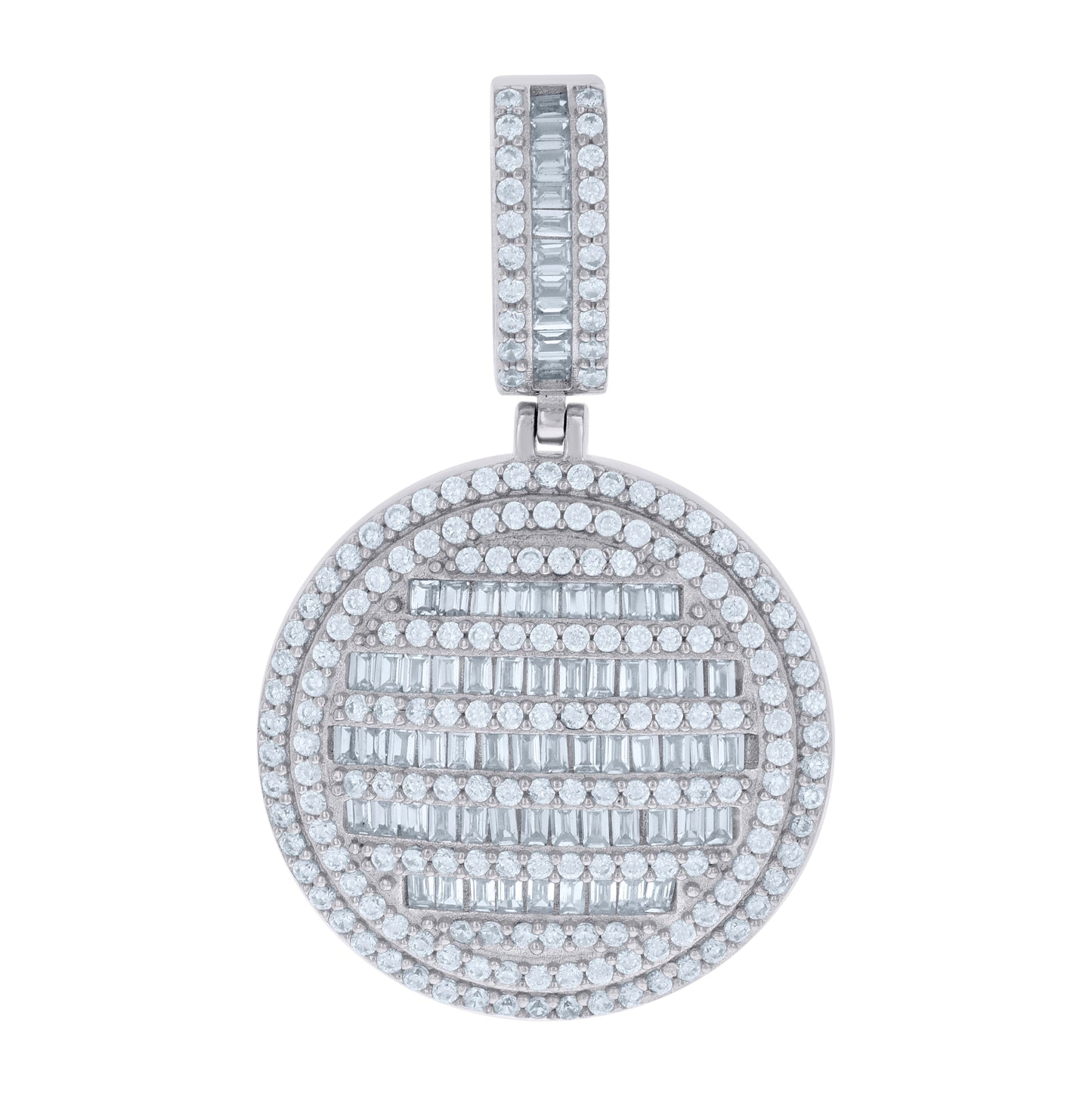 Sterling Silver Mens Baguette Round Cubic-Zirconia Medallion Fashion Charm Pendant