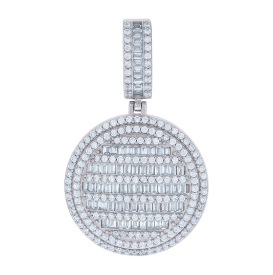 Sterling Silver Mens Baguette Round Cubic-Zirconia Medallion Fashion Charm Pendant