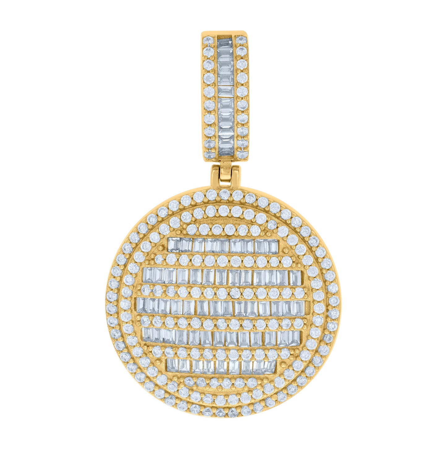 Sterling Silver Mens Baguette Round Cubic-Zirconia Medallion Fashion Charm Pendant