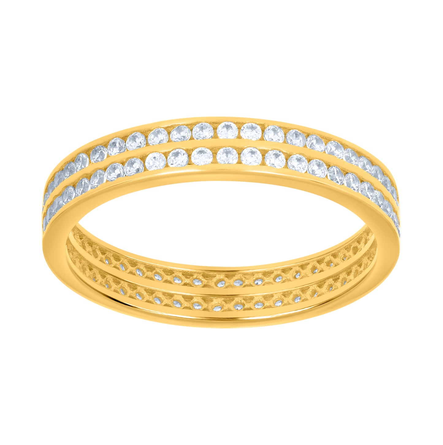 10K Yellow Gold Womens Cubic-Zirconia Double Row Cubic-Zirconia Eternity Band Ring