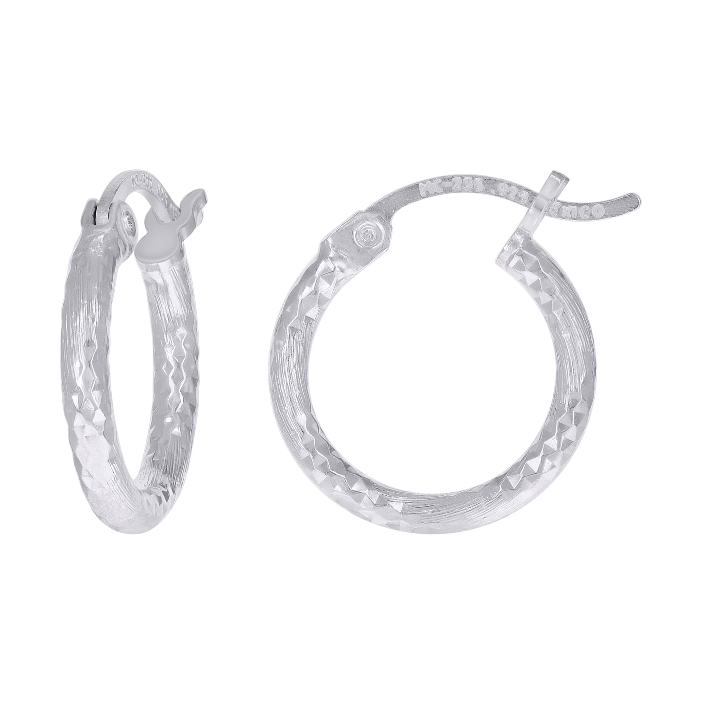 Sterling Silver Womens Diamond-cut 2mm Hoop Earrings