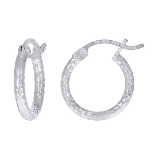 Sterling Silver Womens Diamond-cut 2mm Hoop Earrings