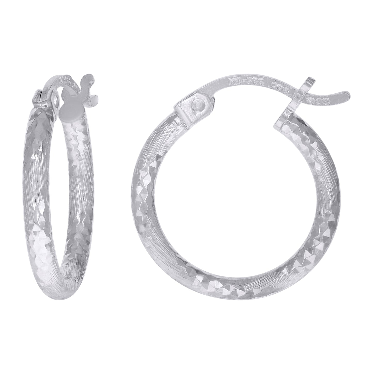 Sterling Silver Womens Diamond-cut 2mm Hoop Earrings