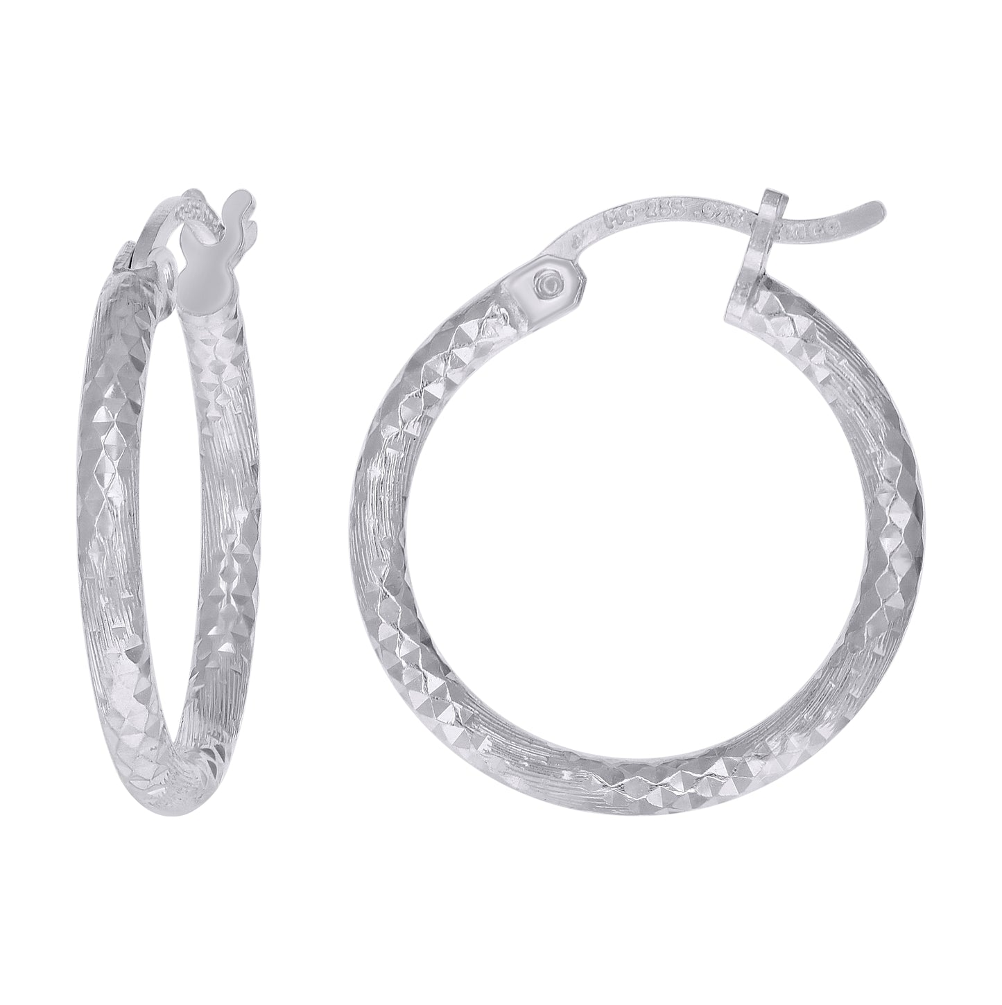 Sterling Silver Womens Diamond-cut 2mm Hoop Earrings