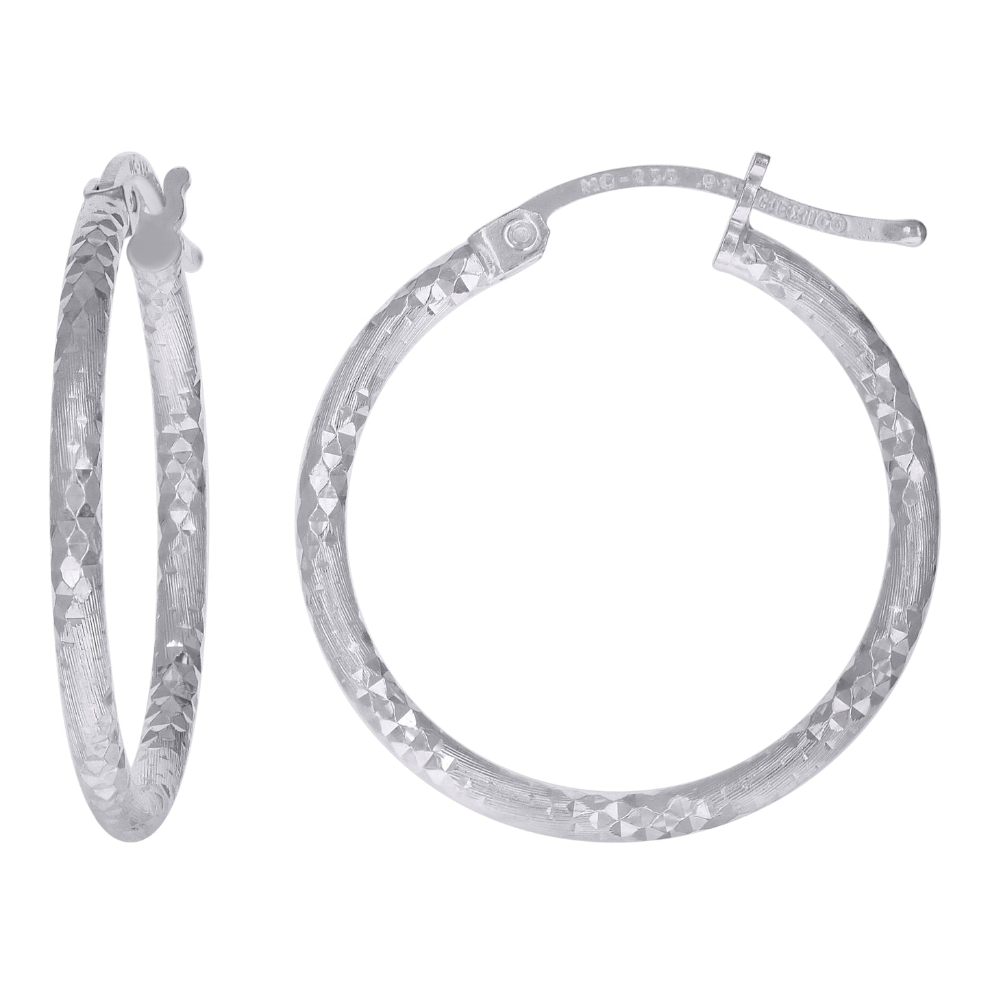 Sterling Silver Womens Diamond-cut 2mm Hoop Earrings