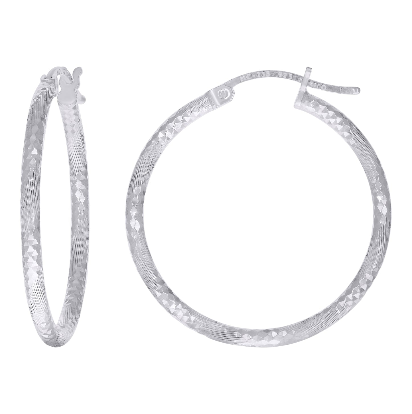 Sterling Silver Womens Diamond-cut 2mm Hoop Earrings