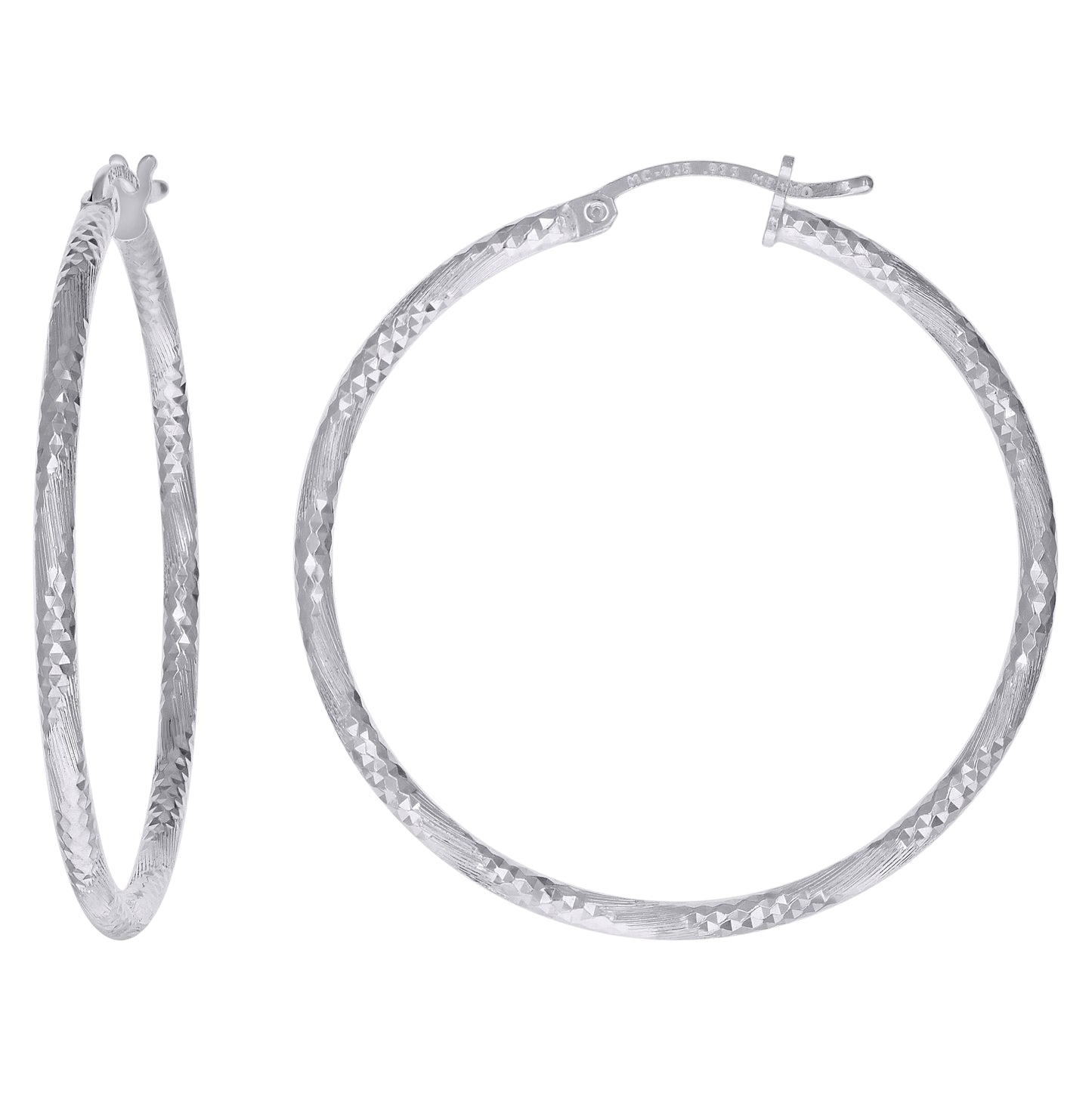 Sterling Silver Womens Diamond-cut 2mm Hoop Earrings