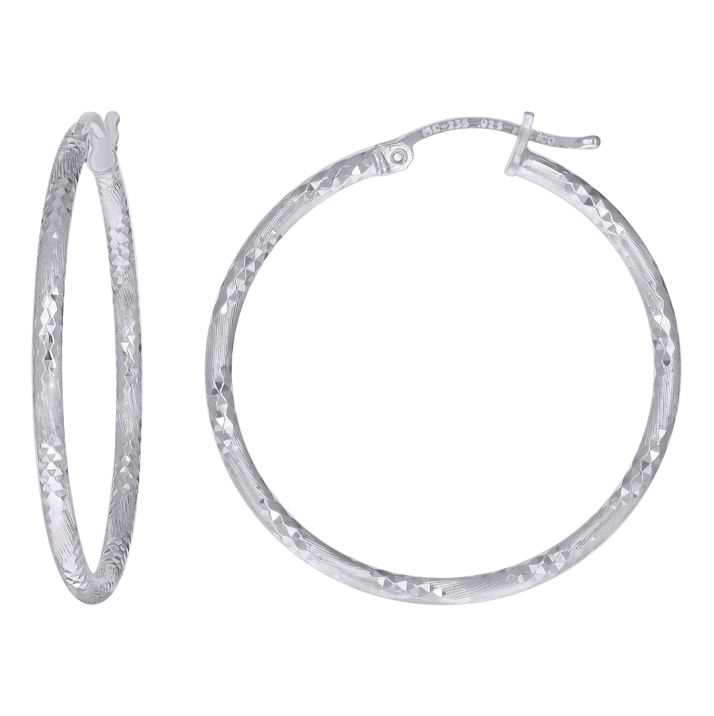 Sterling Silver Womens Diamond-cut 2mm Hoop Earrings