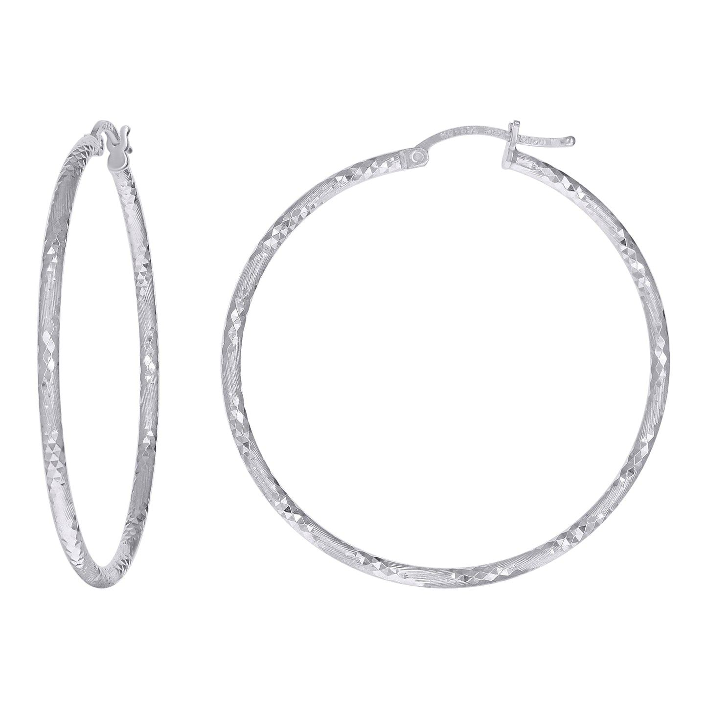 Sterling Silver Womens Diamond-cut 2mm Hoop Earrings