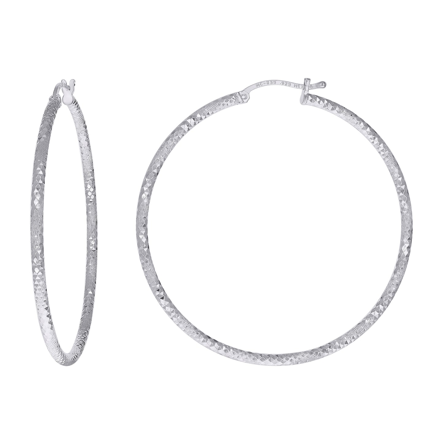 Sterling Silver Womens Diamond-cut 2mm Hoop Earrings