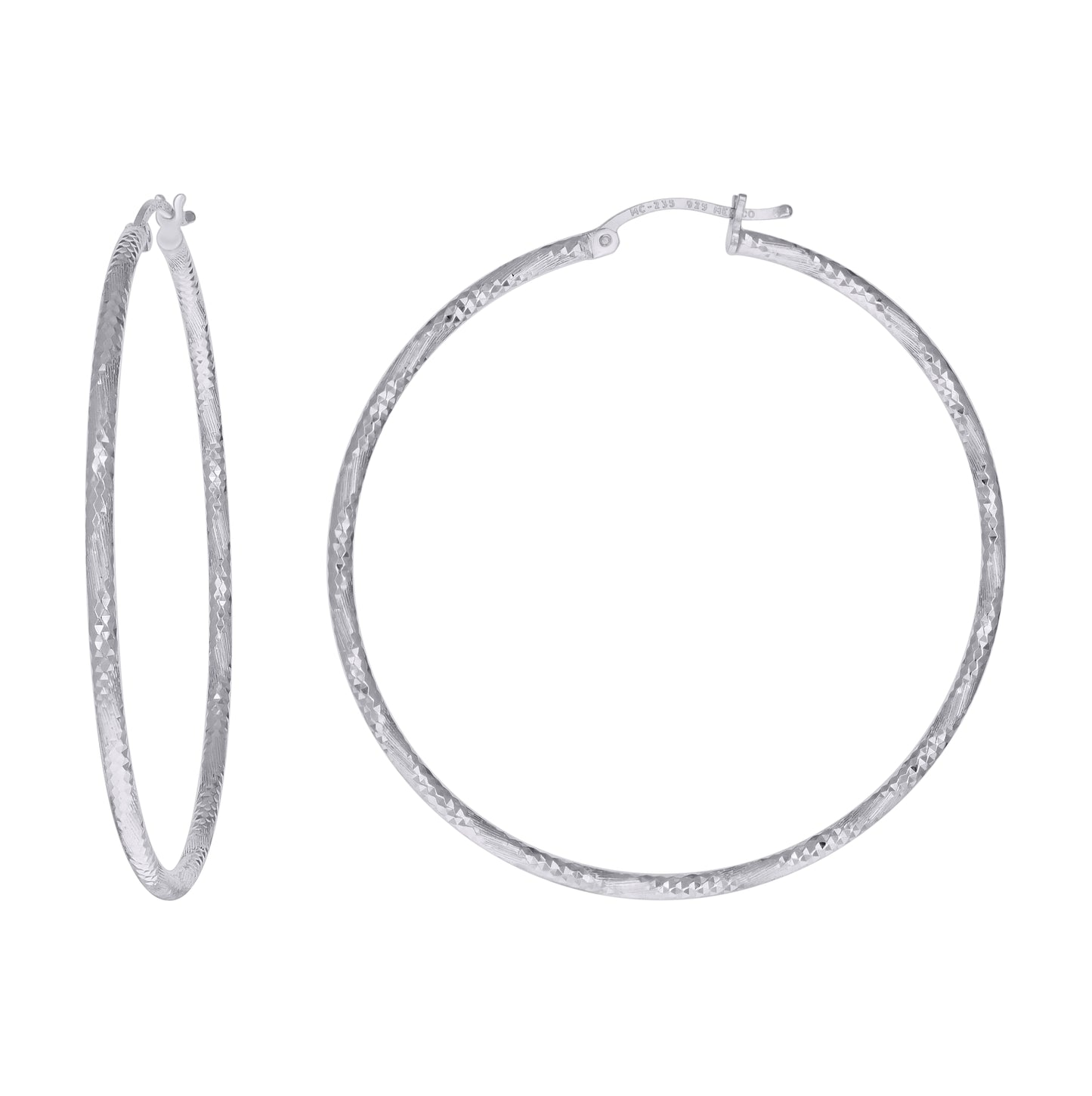 Sterling Silver Womens Diamond-cut 2mm Hoop Earrings