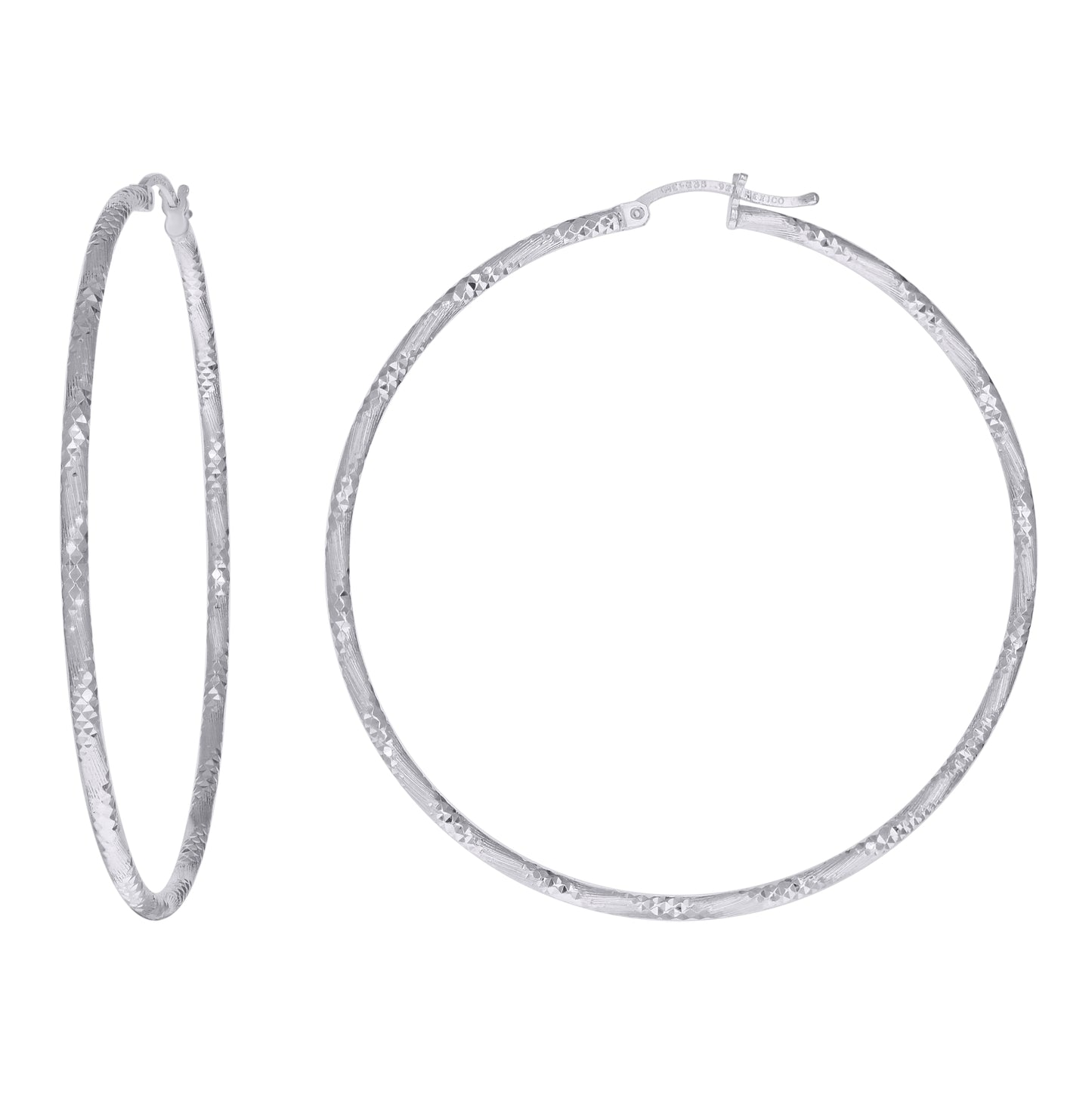 Sterling Silver Womens Diamond-cut 2mm Hoop Earrings