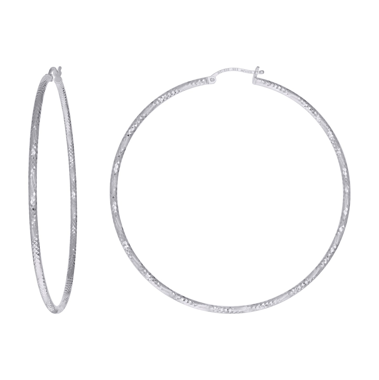 Sterling Silver Womens Diamond-cut 2mm Hoop Earrings