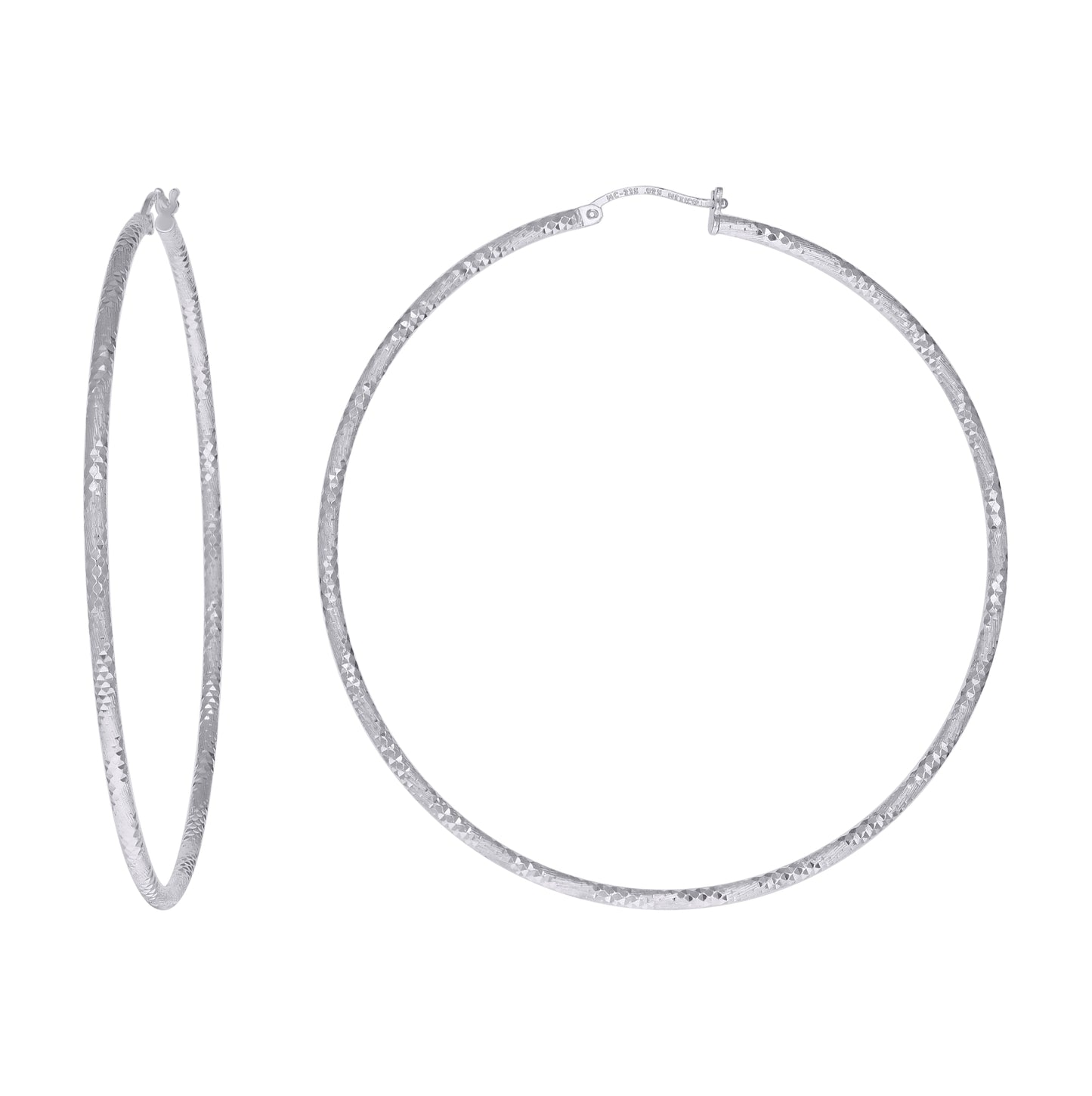 Sterling Silver Womens Diamond-cut 2mm Hoop Earrings