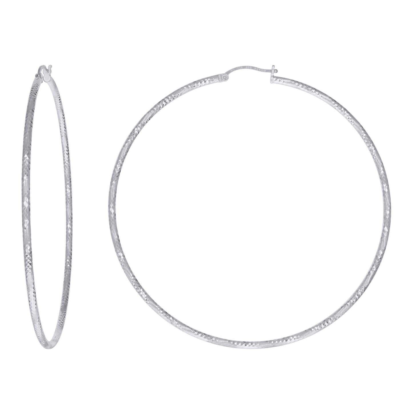 Sterling Silver Womens Diamond-cut 2mm Hoop Earrings