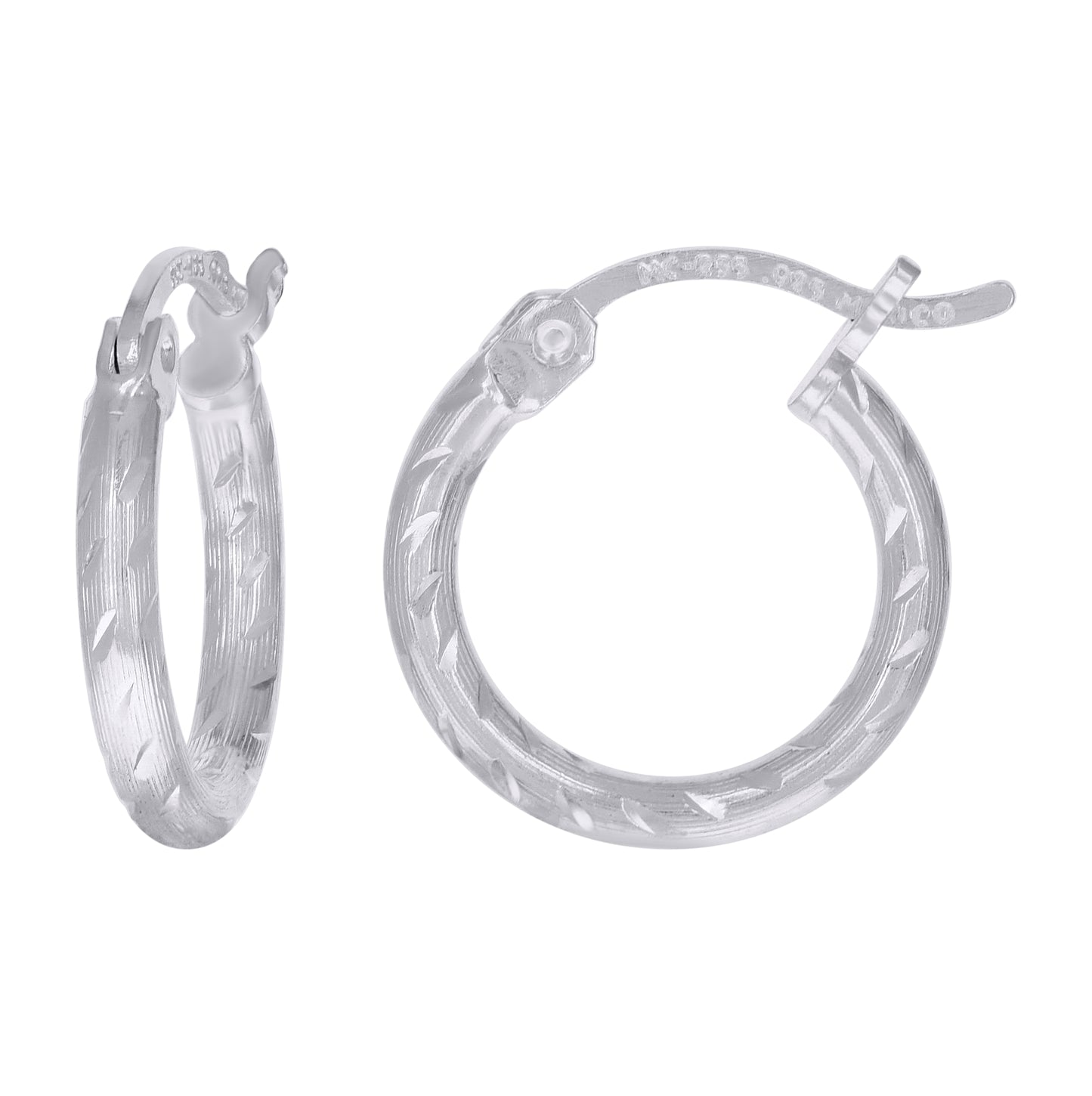 Sterling Silver Womens Diamond-cut 2mm Hoop Earrings