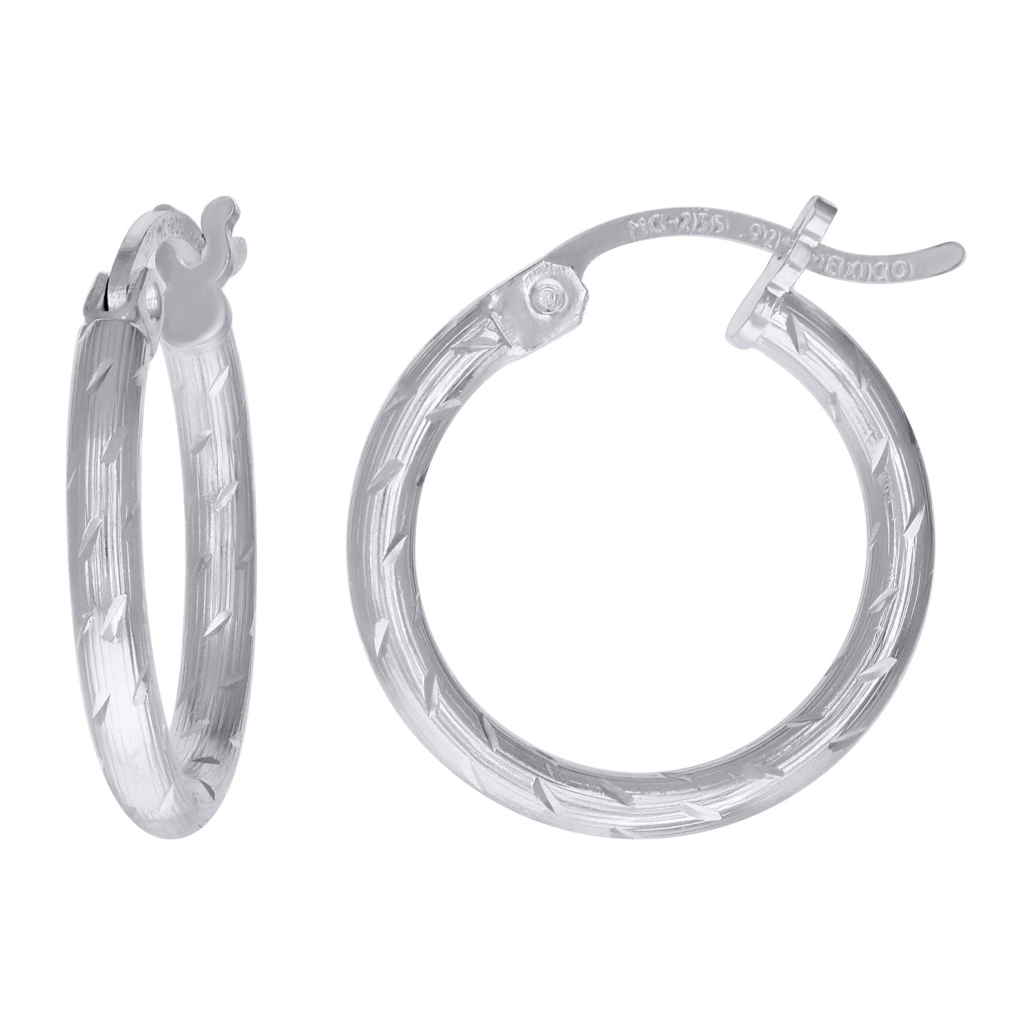 Sterling Silver Womens Diamond-cut 2mm Hoop Earrings