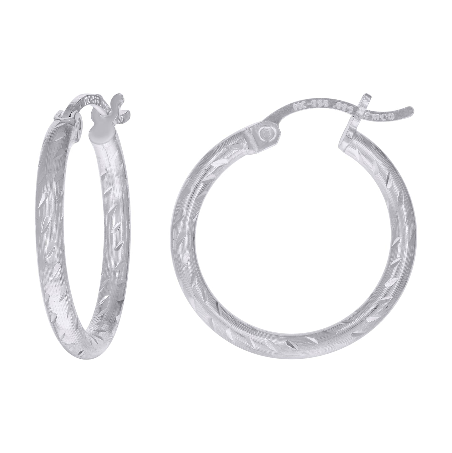 Sterling Silver Womens Diamond-cut 2mm Hoop Earrings