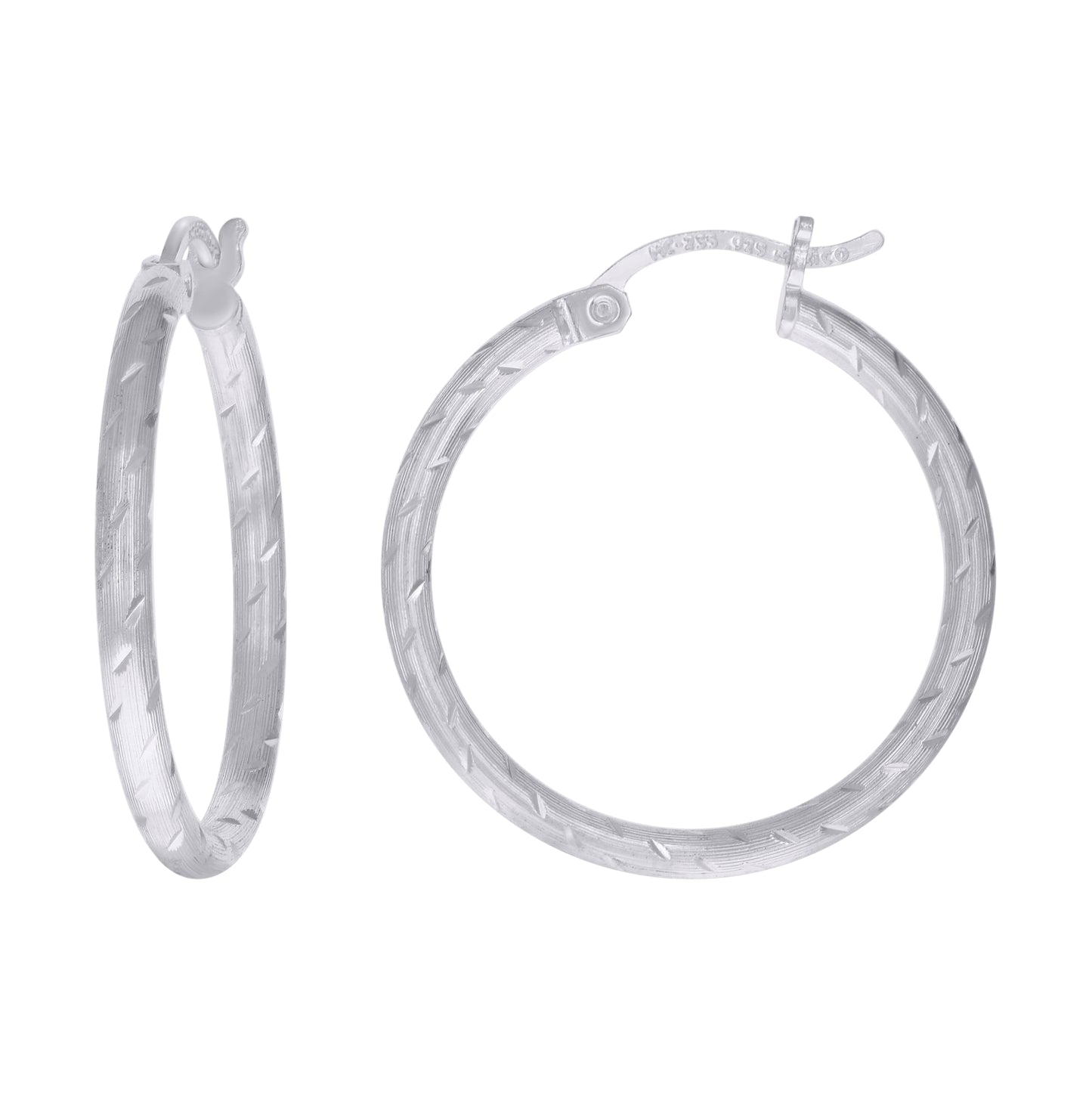 Sterling Silver Womens Diamond-cut 2mm Hoop Earrings