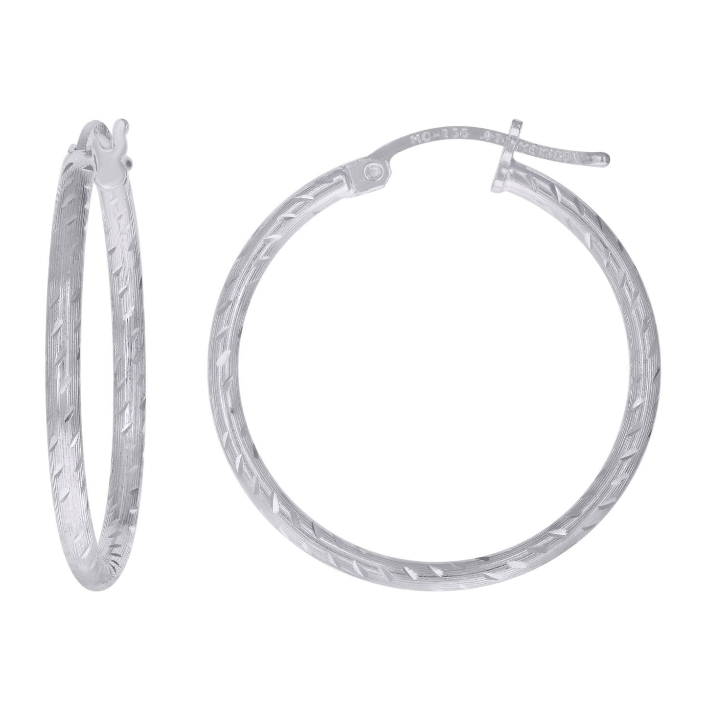 Sterling Silver Womens Diamond-cut 2mm Hoop Earrings
