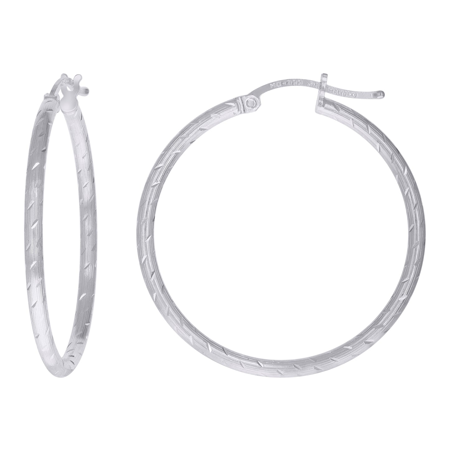 Sterling Silver Womens Diamond-cut 2mm Hoop Earrings