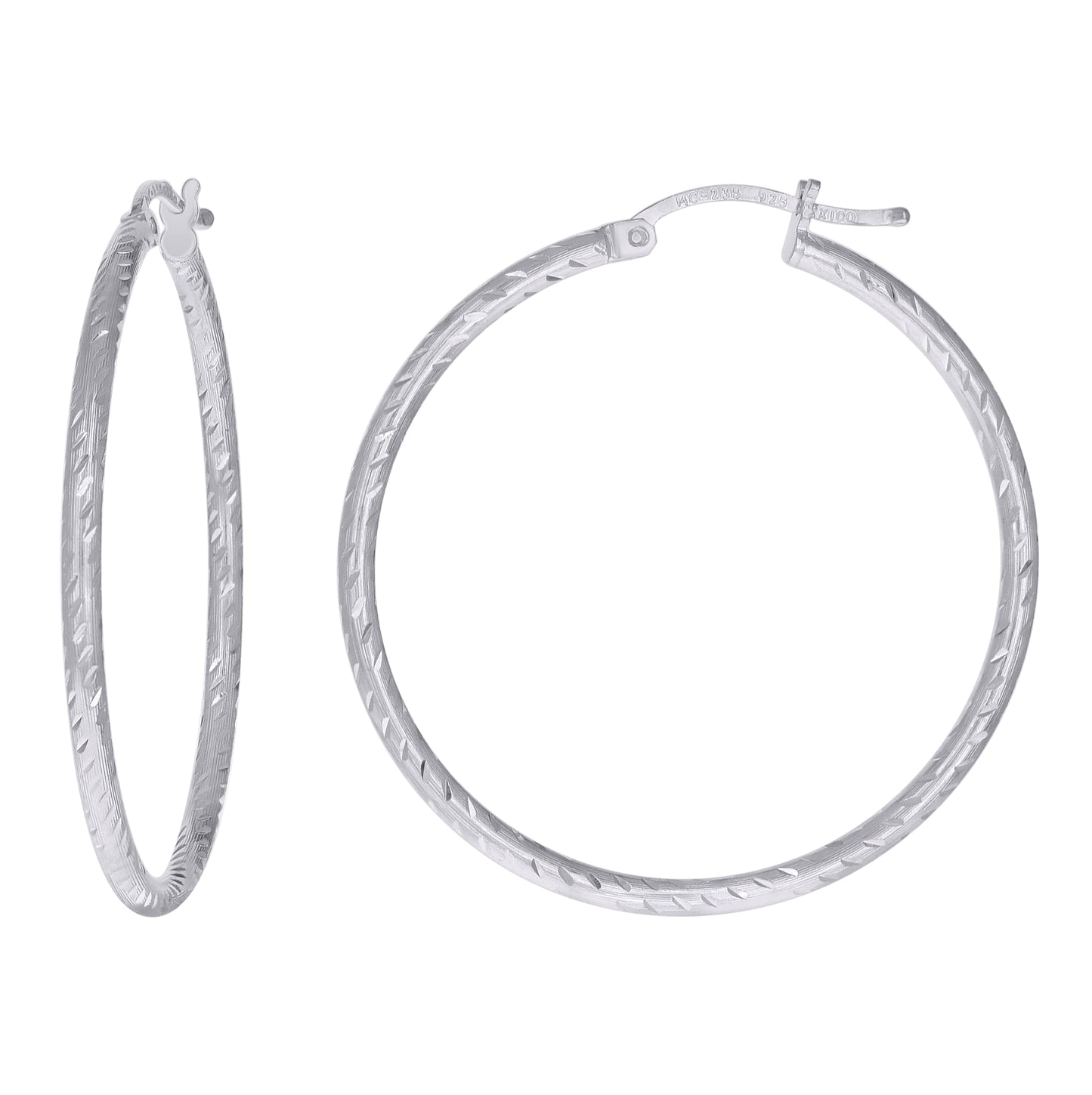 Sterling Silver Womens Diamond-cut 2mm Hoop Earrings
