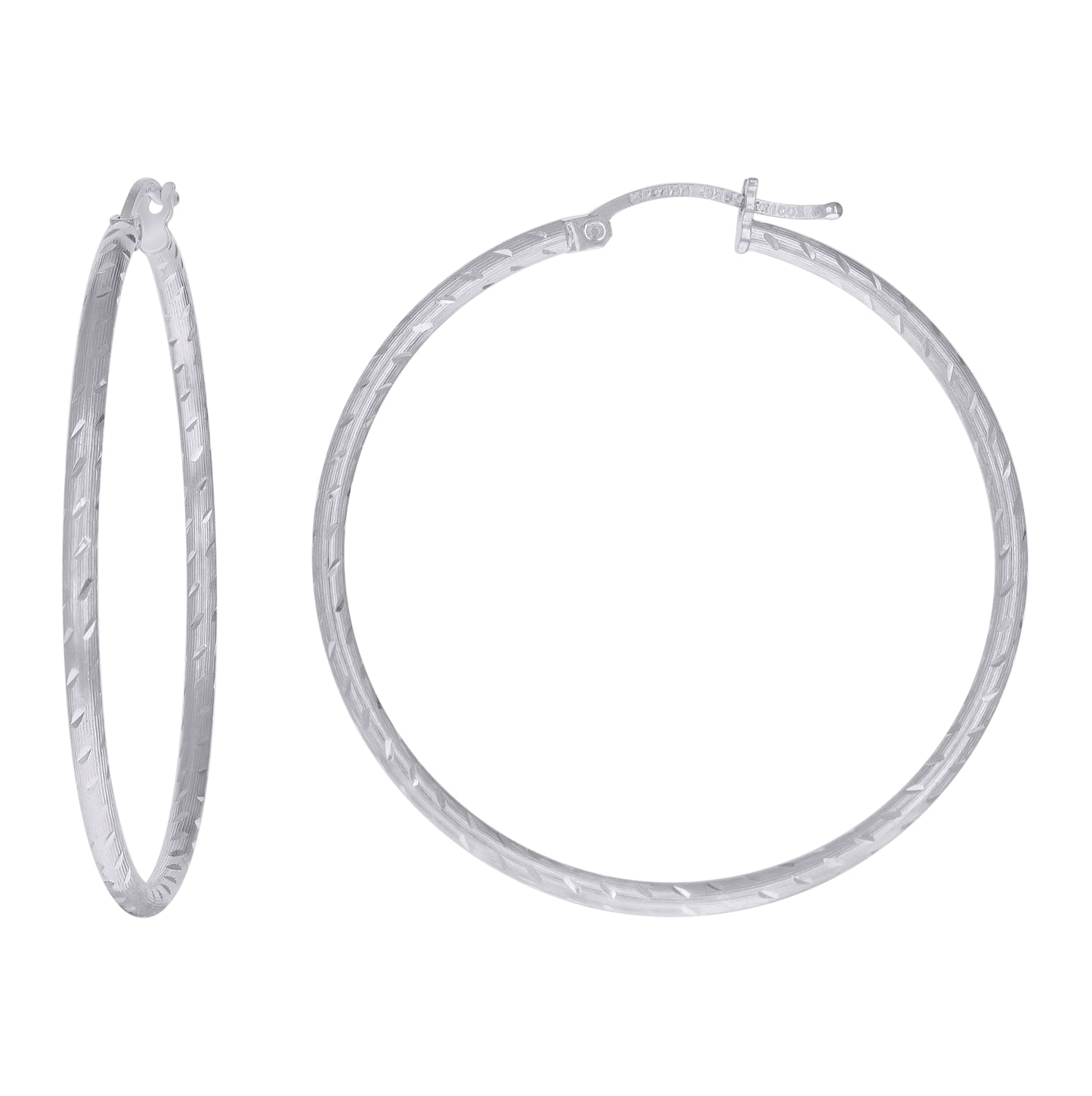 Sterling Silver Womens Diamond-cut 2mm Hoop Earrings