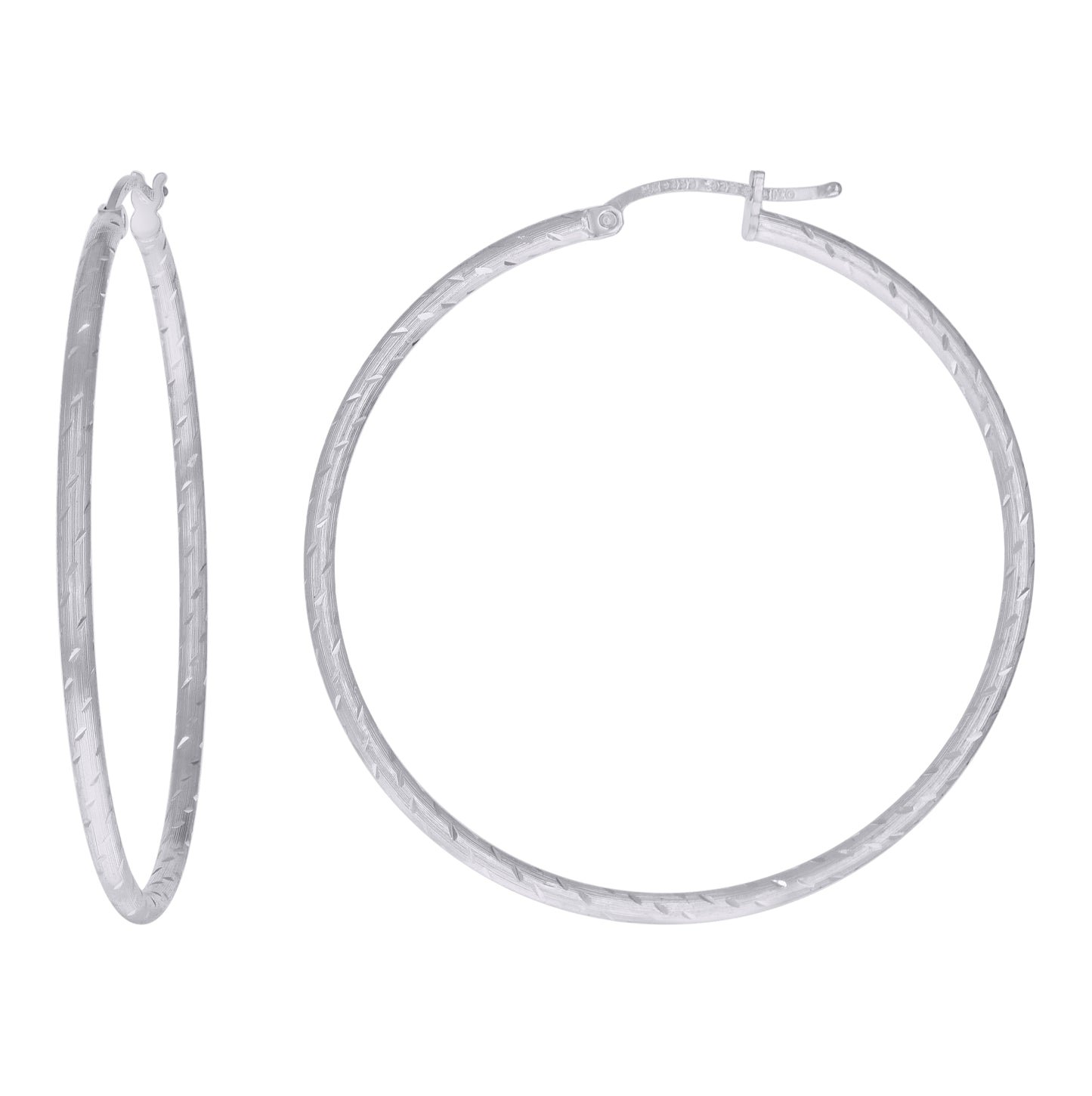 Sterling Silver Womens Diamond-cut 2mm Hoop Earrings