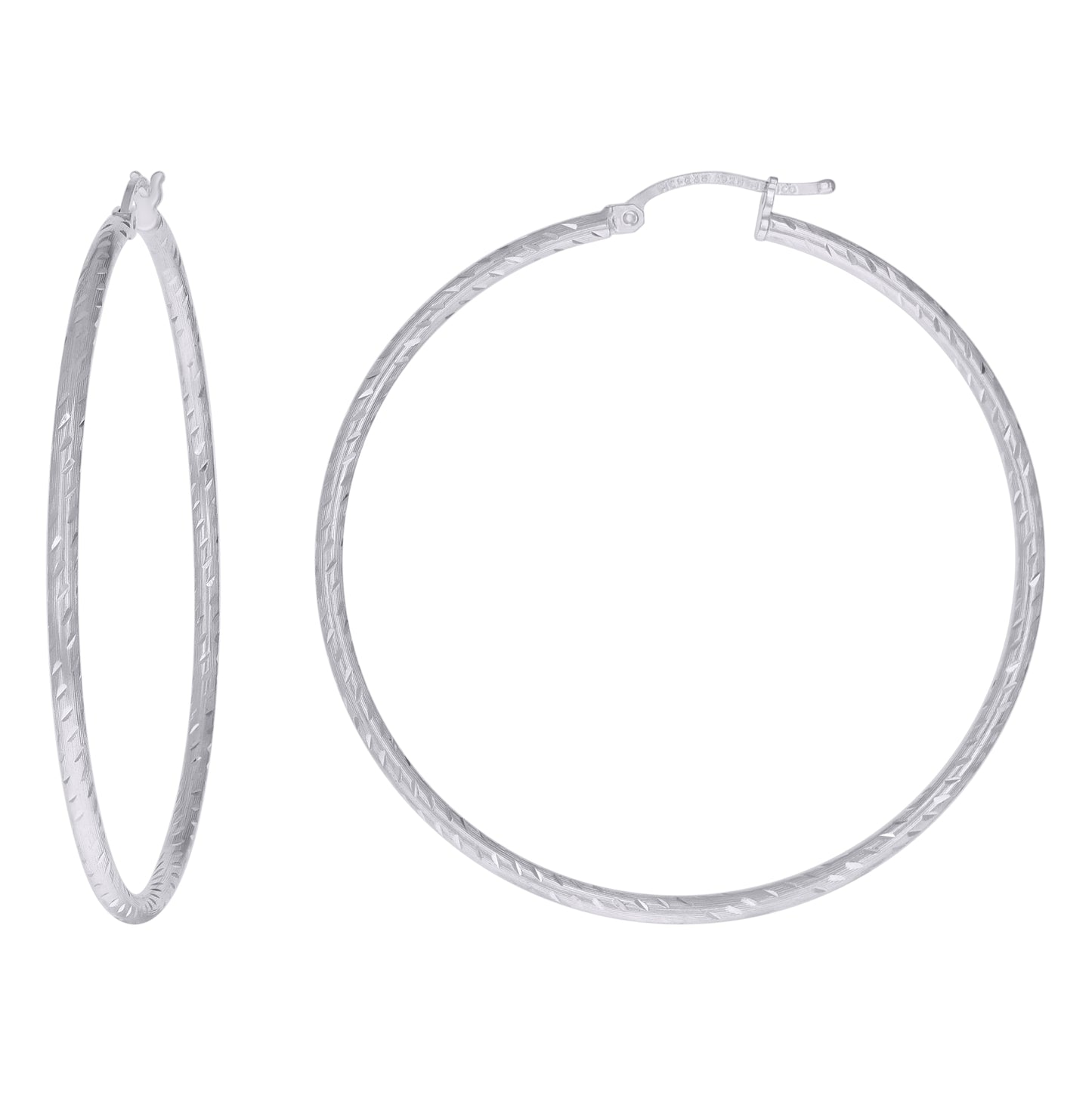 Sterling Silver Womens Diamond-cut 2mm Hoop Earrings