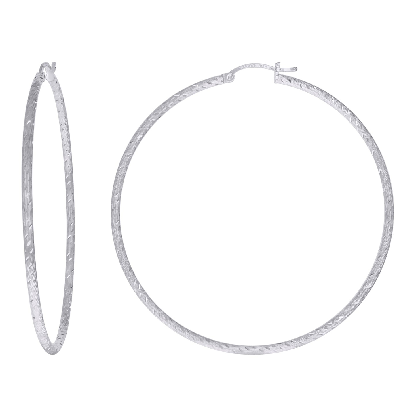 Sterling Silver Womens Diamond-cut 2mm Hoop Earrings