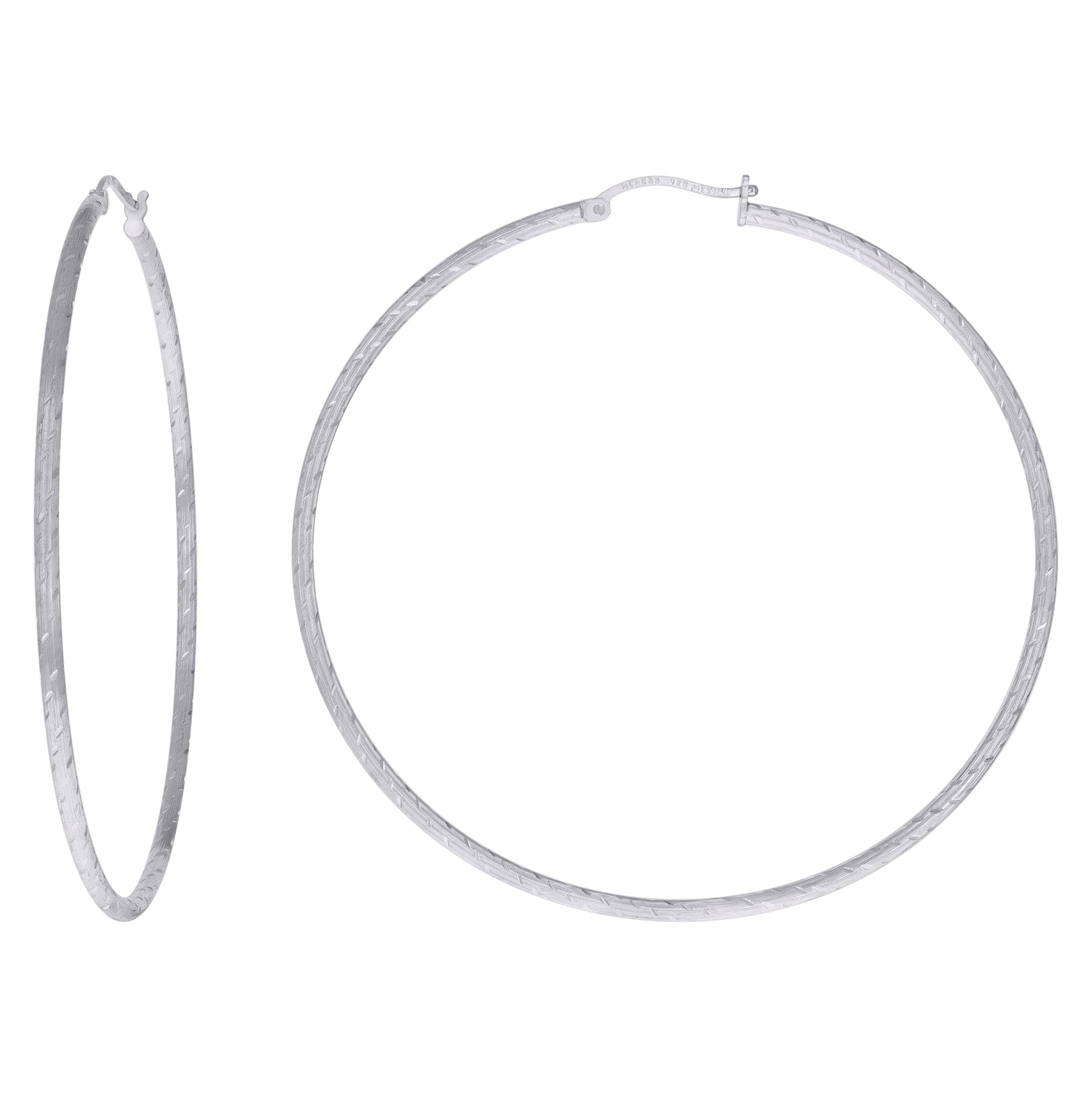 Sterling Silver Womens Diamond-cut 2mm Hoop Earrings