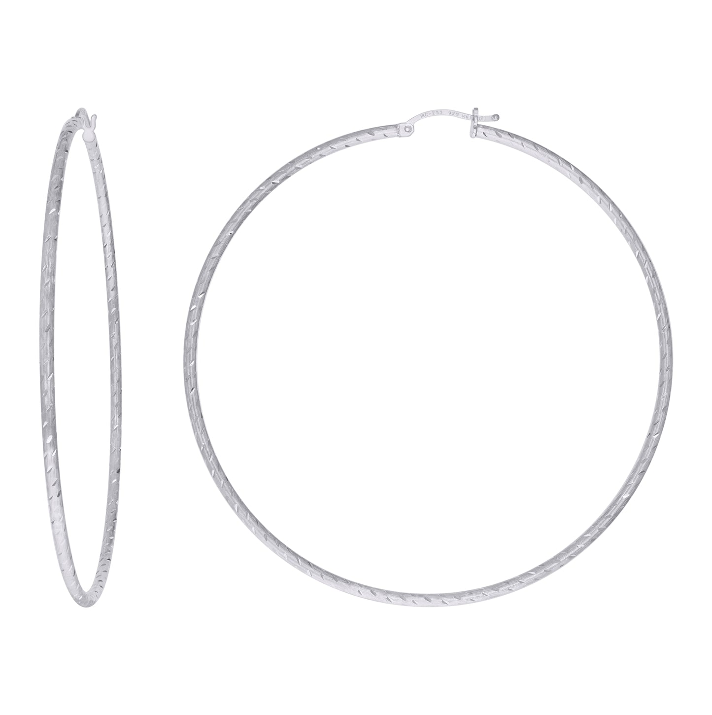 Sterling Silver Womens Diamond-cut 2mm Hoop Earrings
