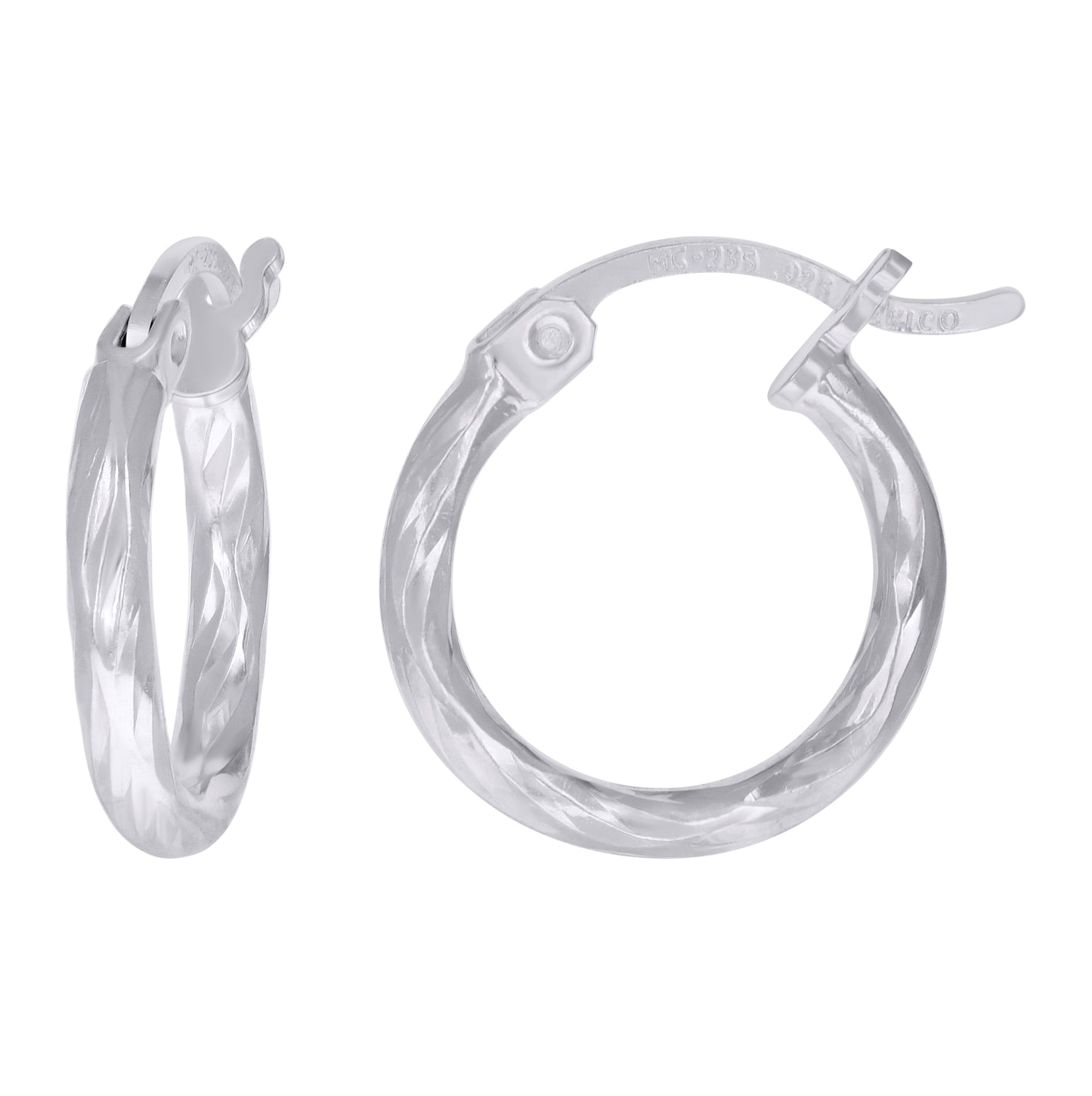 Sterling Silver Womens Diamond-cut 2mm Hoop Earrings