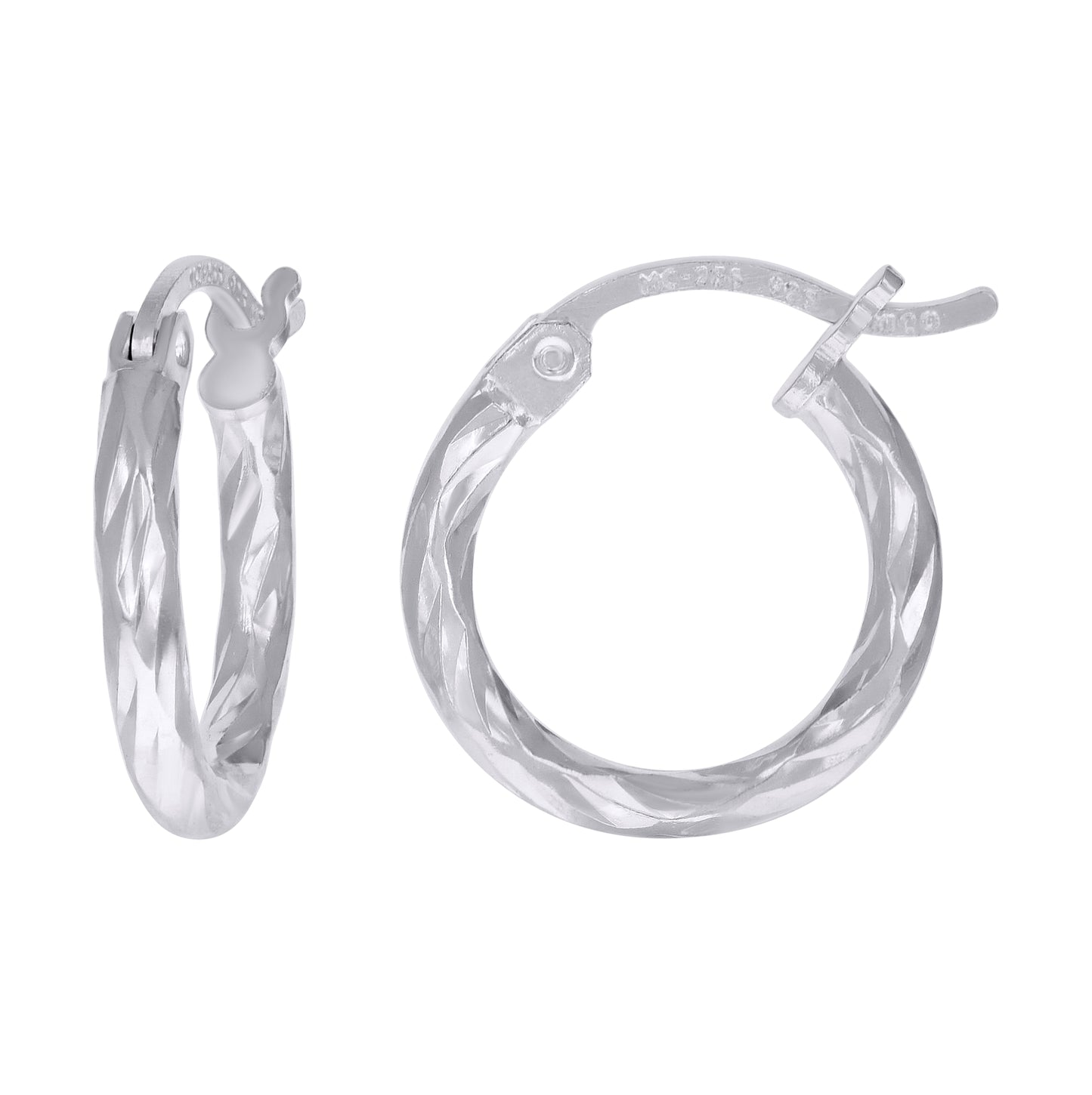 Sterling Silver Womens Diamond-cut 2mm Hoop Earrings