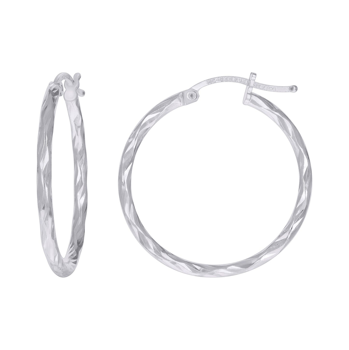 Sterling Silver Womens Diamond-cut 2mm Hoop Earrings