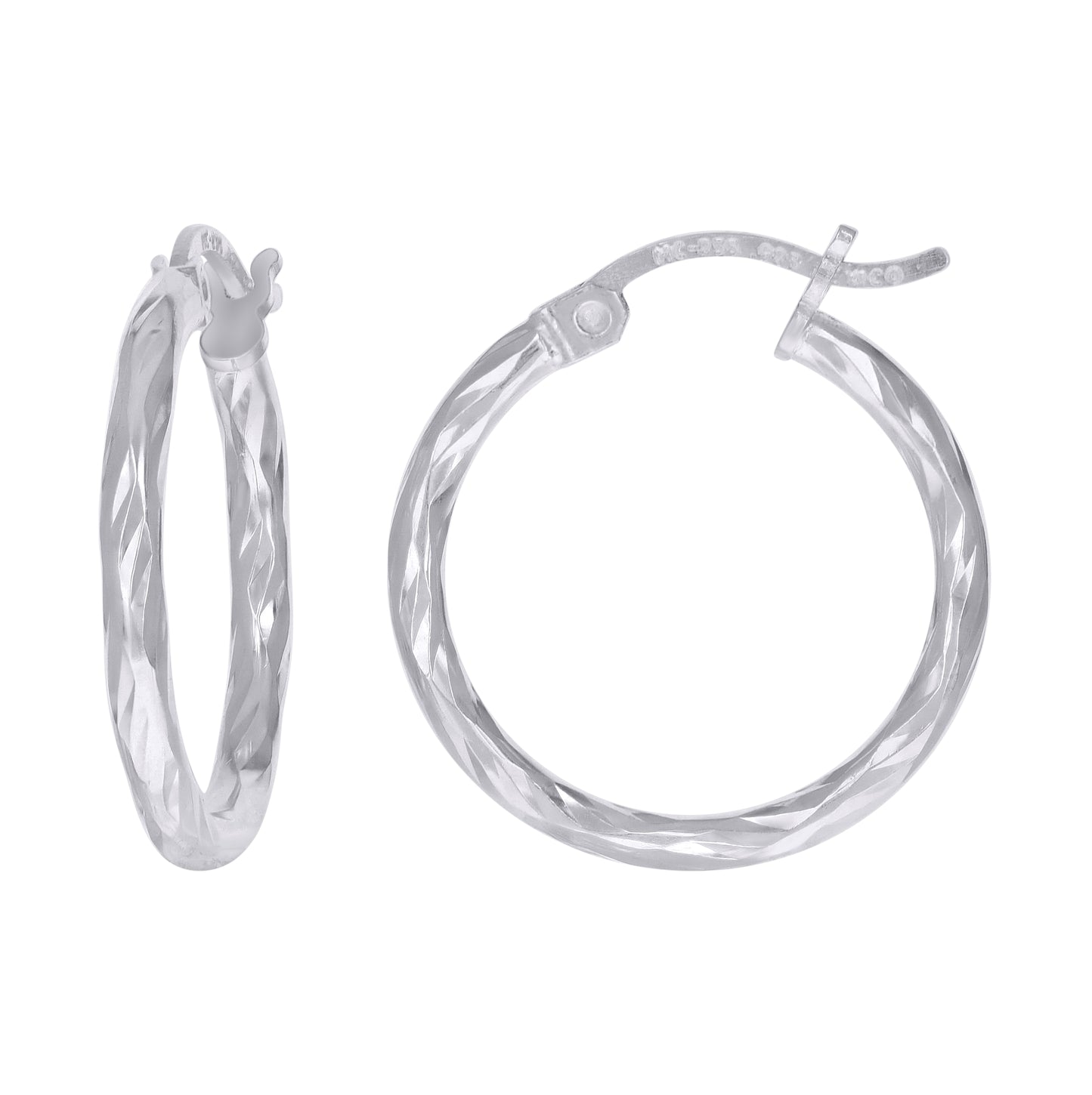Sterling Silver Womens Diamond-cut 2mm Hoop Earrings