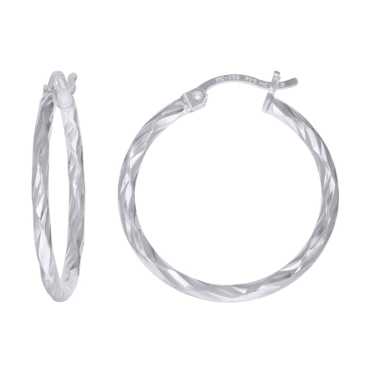 Sterling Silver Womens Diamond-cut 2mm Hoop Earrings