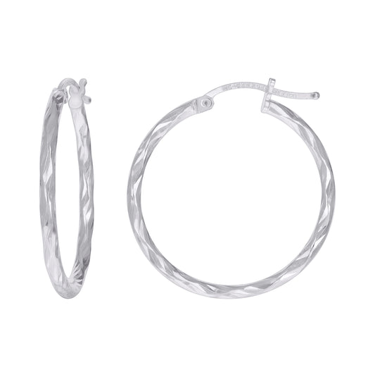 Sterling Silver Womens Twisted Hoop Earrings