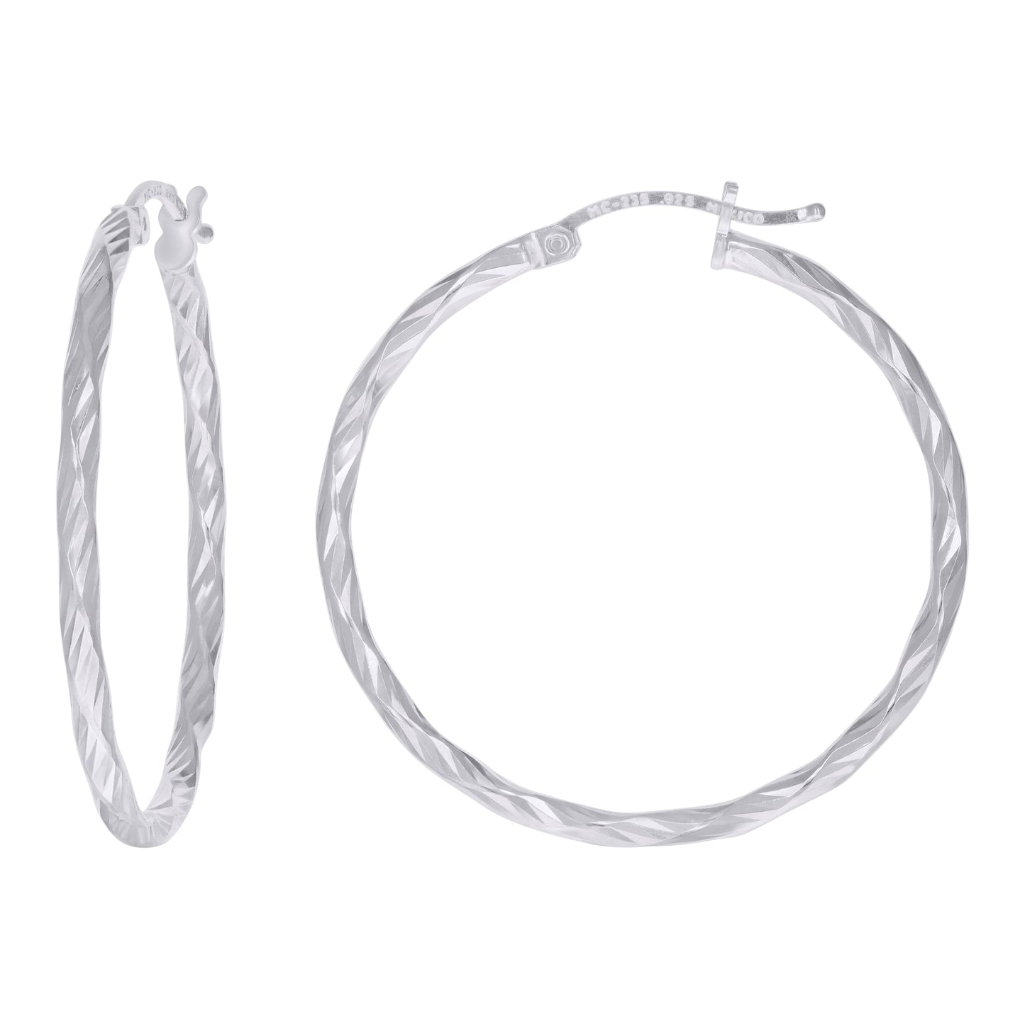Sterling Silver Womens Diamond-cut 2mm Hoop Earrings