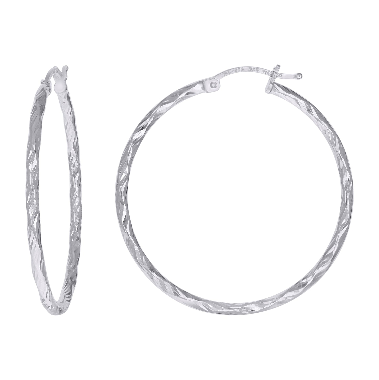Sterling Silver Womens Diamond-cut 2mm Hoop Earrings