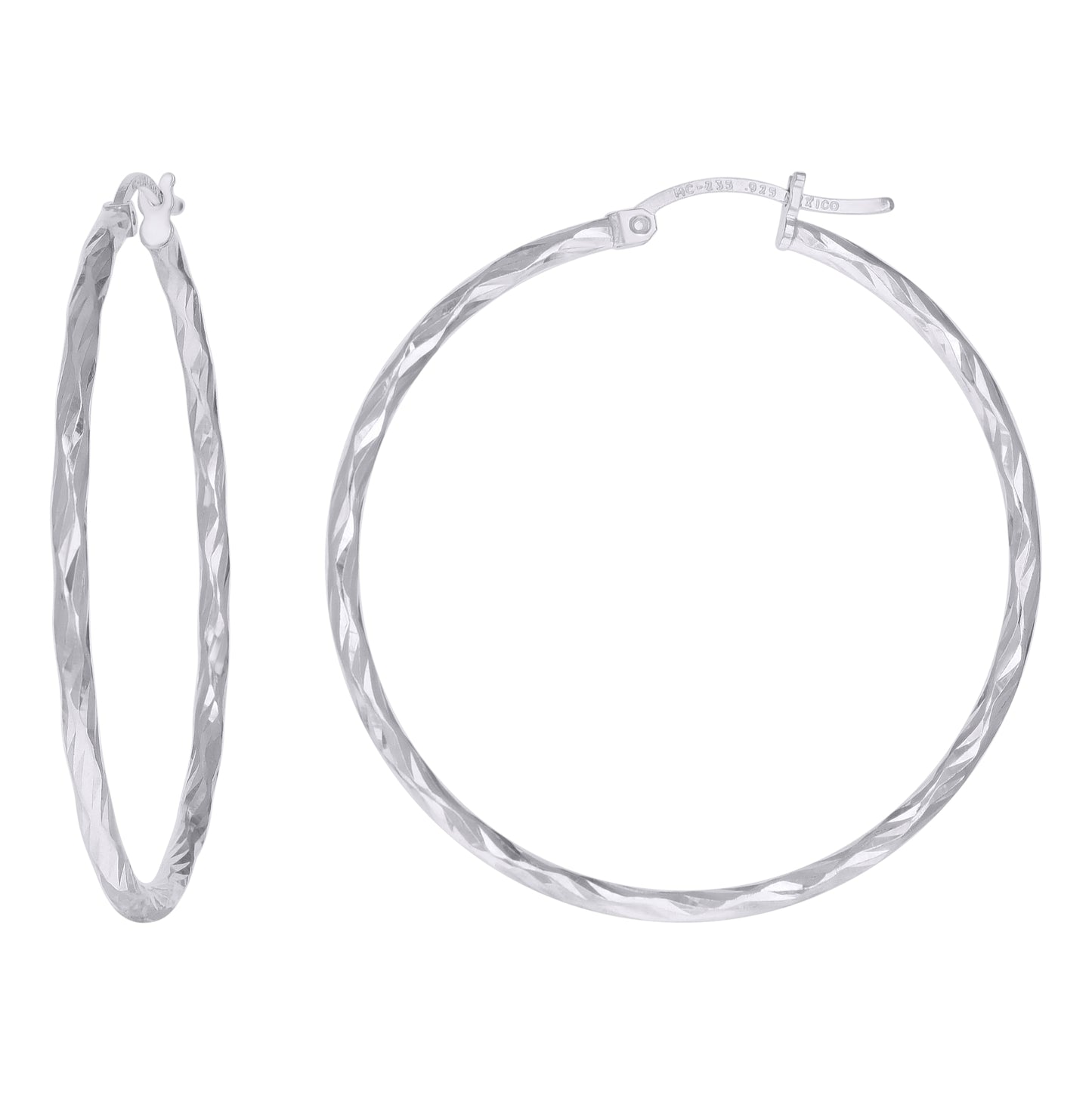Sterling Silver Womens Diamond-cut 2mm Hoop Earrings