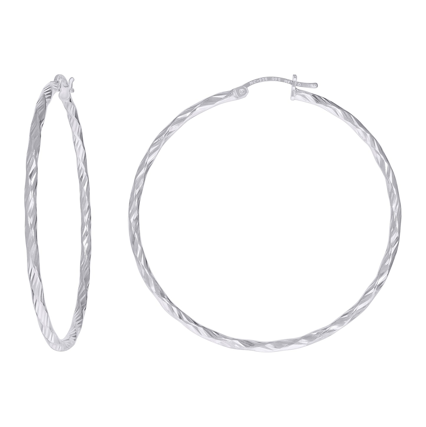 Sterling Silver Womens Diamond-cut 2mm Hoop Earrings