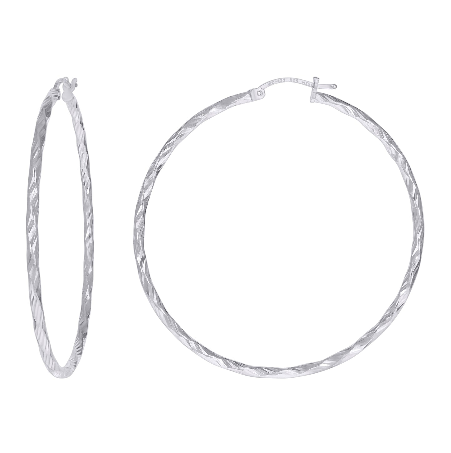 Sterling Silver Womens Diamond-cut 2mm Hoop Earrings