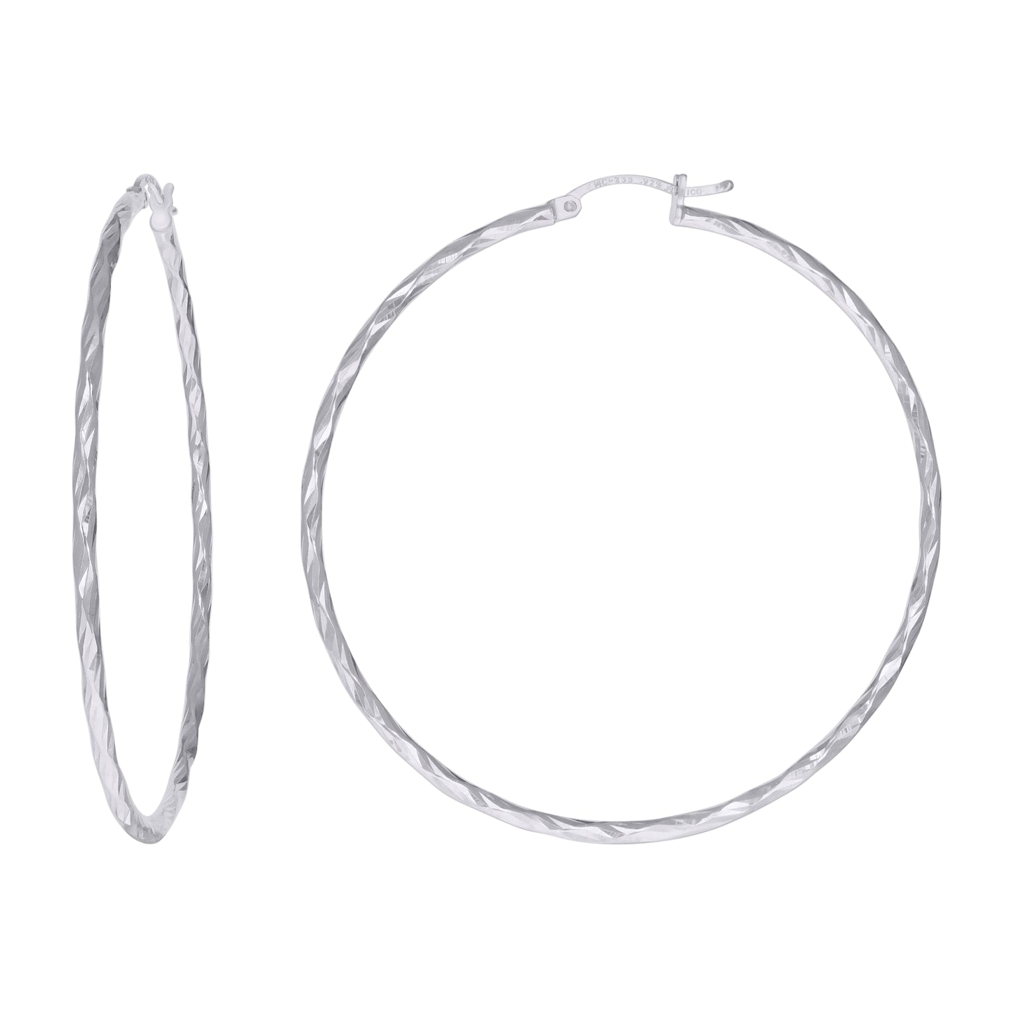 Sterling Silver Womens Diamond-cut 2mm Hoop Earrings
