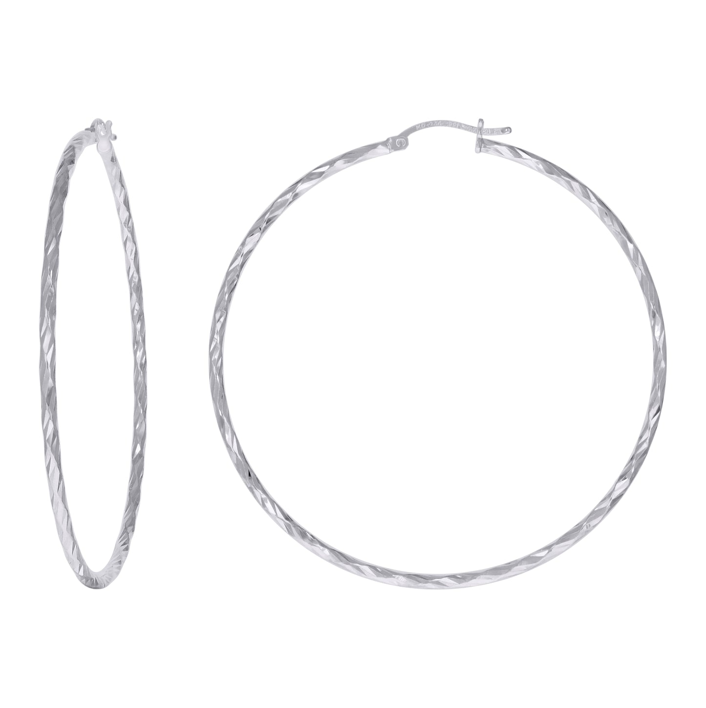 Sterling Silver Womens Diamond-cut 2mm Hoop Earrings