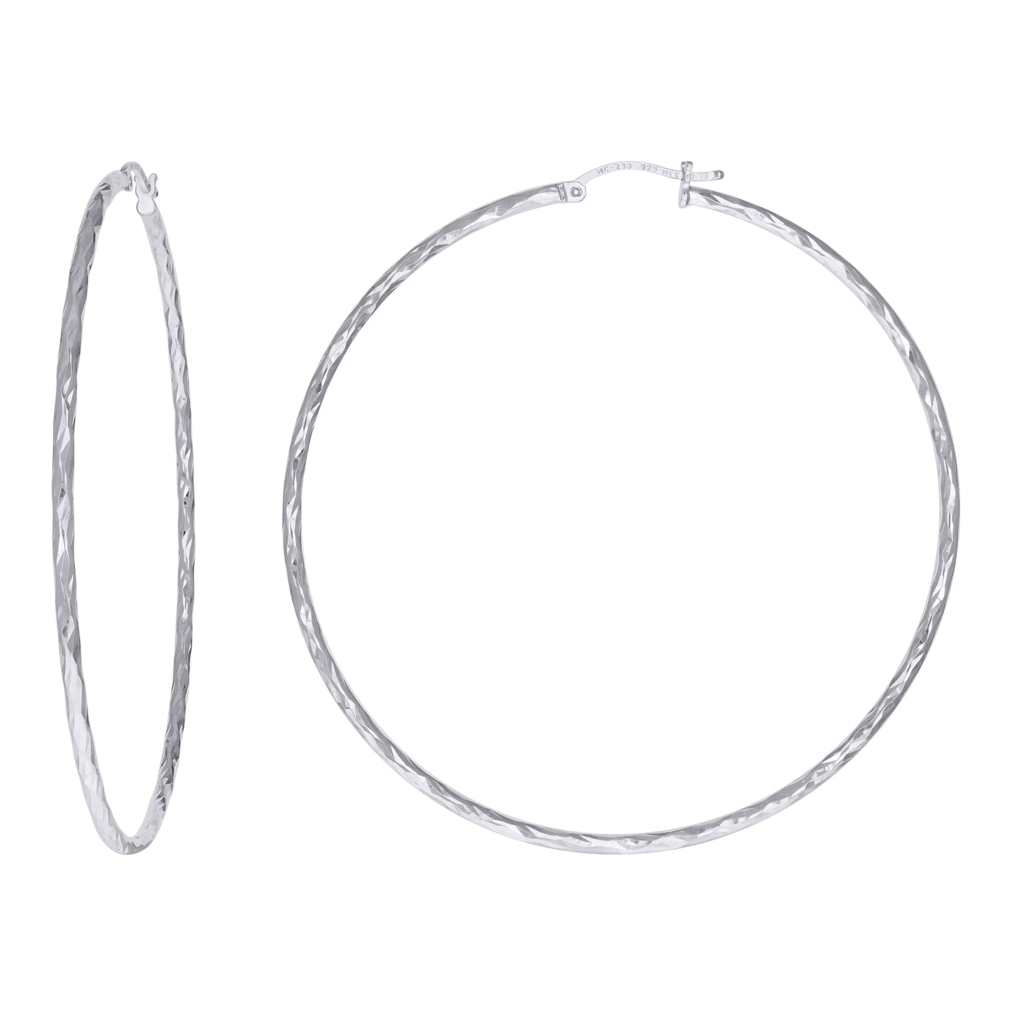 Sterling Silver Womens Diamond-cut 2mm Hoop Earrings