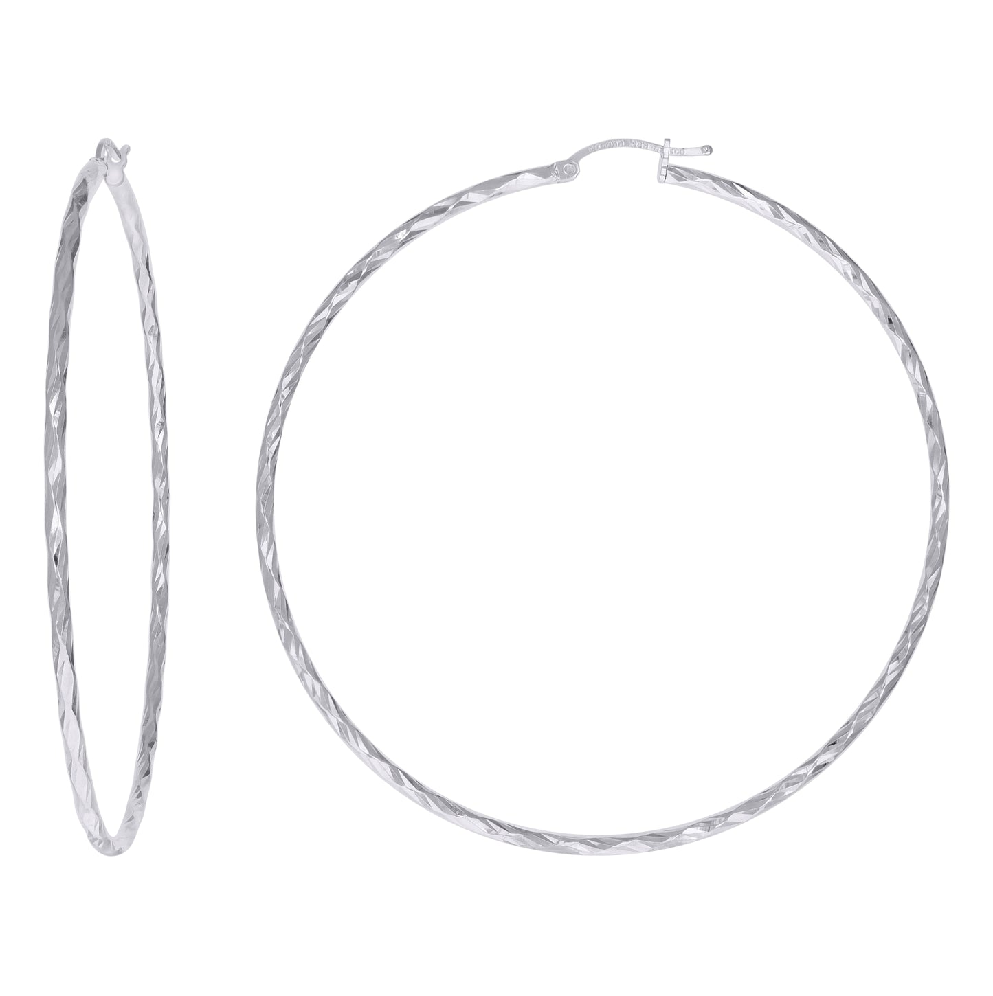 Sterling Silver Womens Diamond-cut 2mm Hoop Earrings