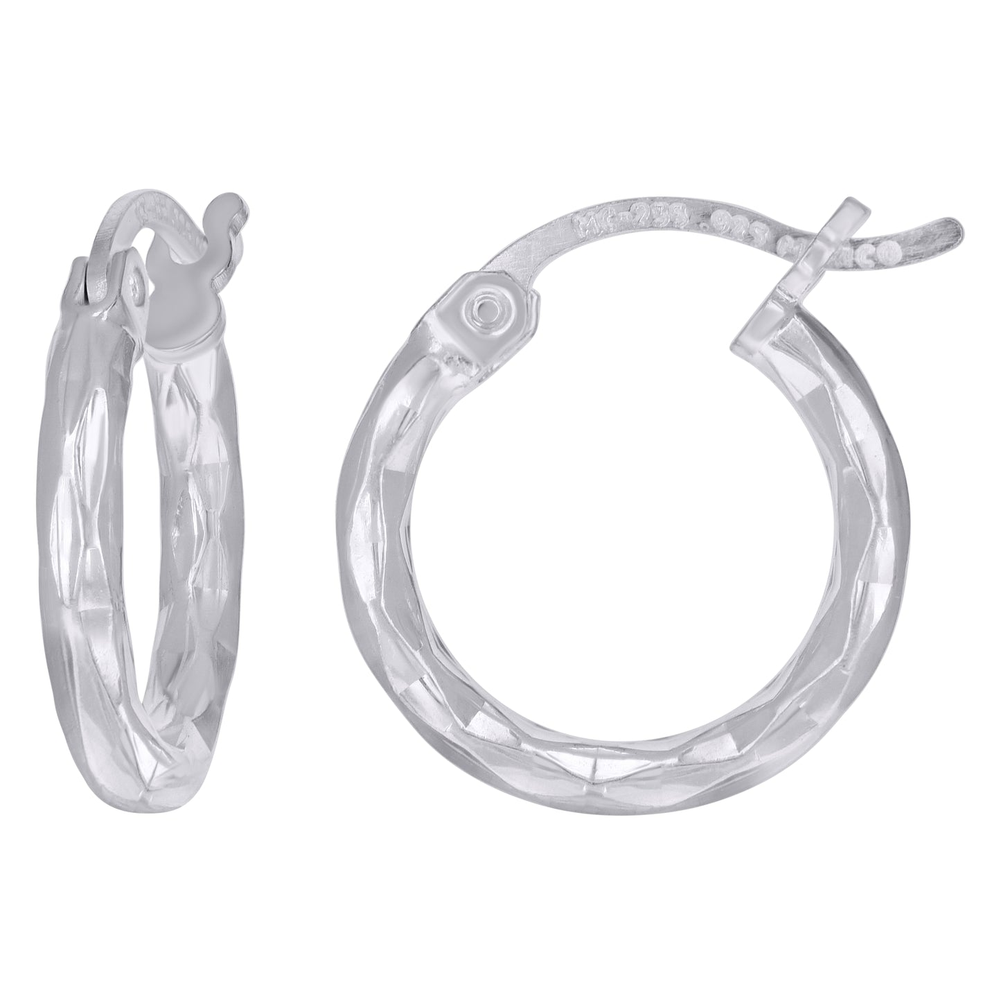 Sterling Silver Womens Diamond-cut 2mm Hoop Earrings